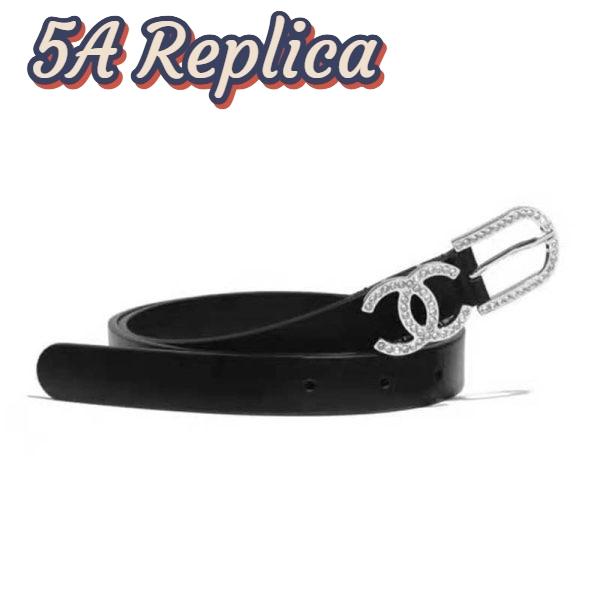 Replica Chanel Women Calfskin & Silver-Tone Metal & Strass Black Belt 2