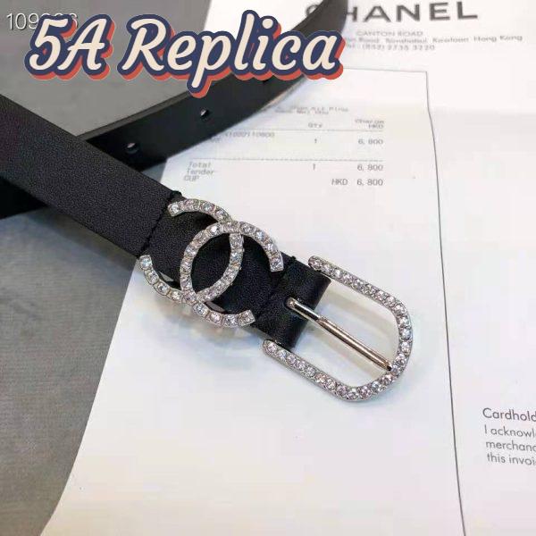 Replica Chanel Women Calfskin & Silver-Tone Metal & Strass Black Belt 5