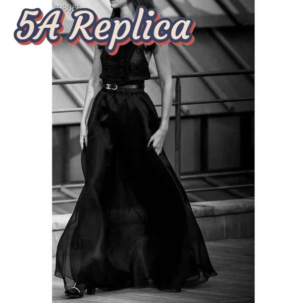 Replica Chanel Women Calfskin & Silver-Tone Metal & Strass Black Belt 11