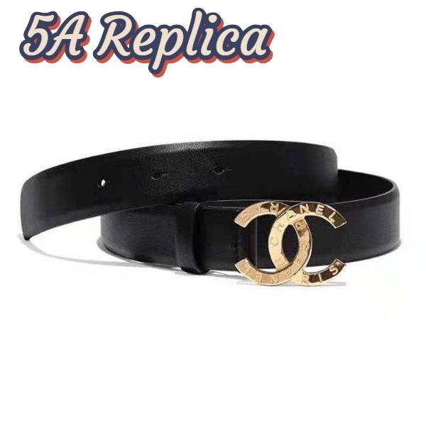 Replica Chanel Women Calfskin & Gold-Tone Metal Black Belt