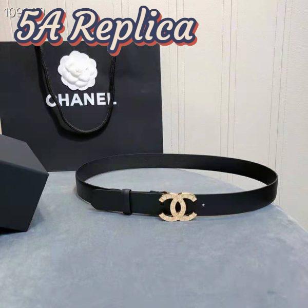 Replica Chanel Women Calfskin & Gold-Tone Metal Black Belt 3
