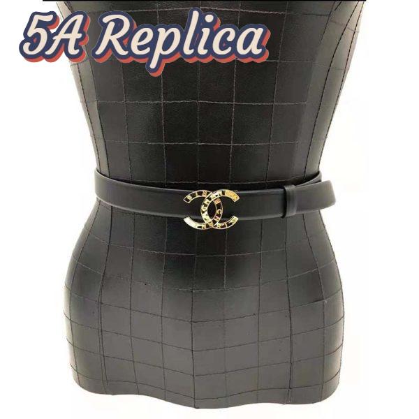 Replica Chanel Women Calfskin & Gold-Tone Metal Black Belt 15