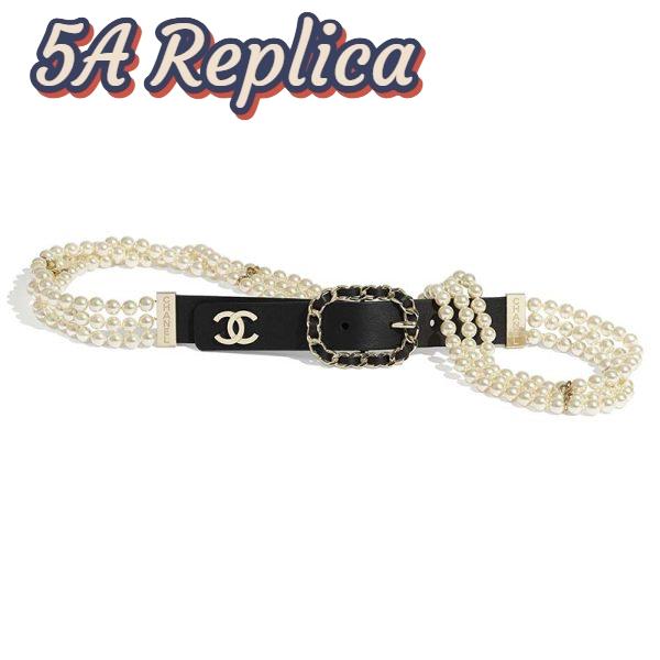 Replica Chanel Women Calfskin Glass Pearls & Gold-Tone Metal Black Belt 2