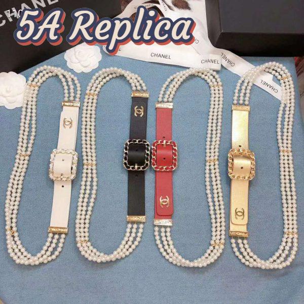 Replica Chanel Women Calfskin Glass Pearls & Gold-Tone Metal Black Belt 4