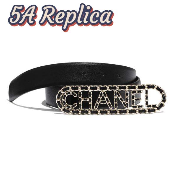 Replica Chanel Women Calfskin Gold-Tone Metal & Lambskin Belt-Black