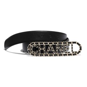 Replica Chanel Women Calfskin Gold-Tone Metal & Lambskin Belt-Black 2