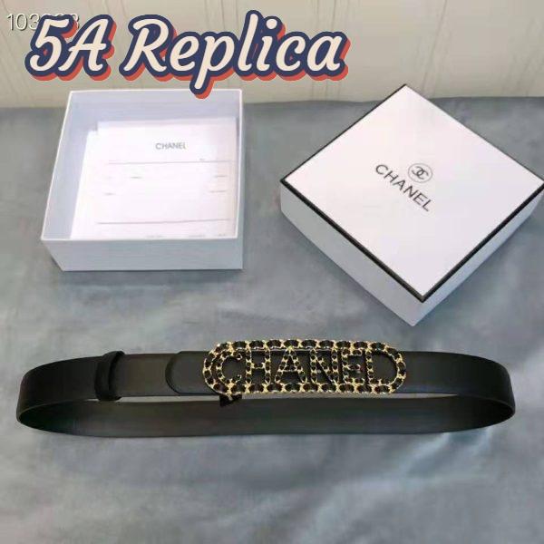 Replica Chanel Women Calfskin Gold-Tone Metal & Lambskin Belt-Black 3