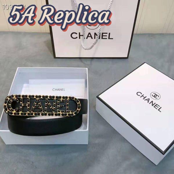 Replica Chanel Women Calfskin Gold-Tone Metal & Lambskin Belt-Black 7