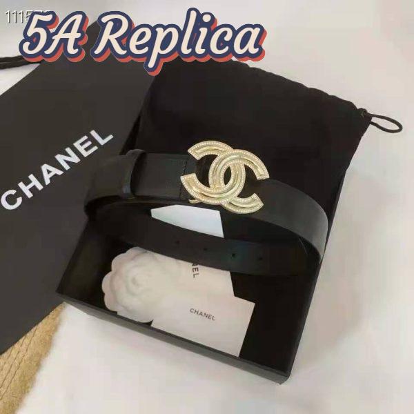 Replica Chanel Women Calfskin Gold-Tone Metal & Strass Belt-Black 4