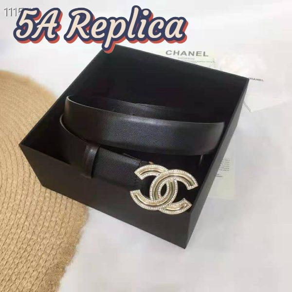 Replica Chanel Women Calfskin Gold-Tone Metal & Strass Belt-Black 5