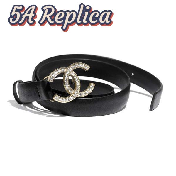 Replica Chanel Women Calfskin Gold-Tone Metal & Strass Belt