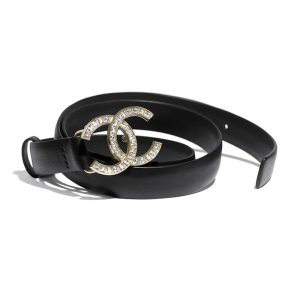 Replica Chanel Women Calfskin Gold-Tone Metal & Strass Belt 2