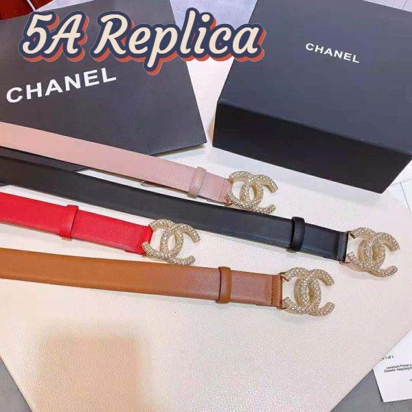 Replica Chanel Women Calfskin Gold-Tone Metal & Strass Belt Black 6