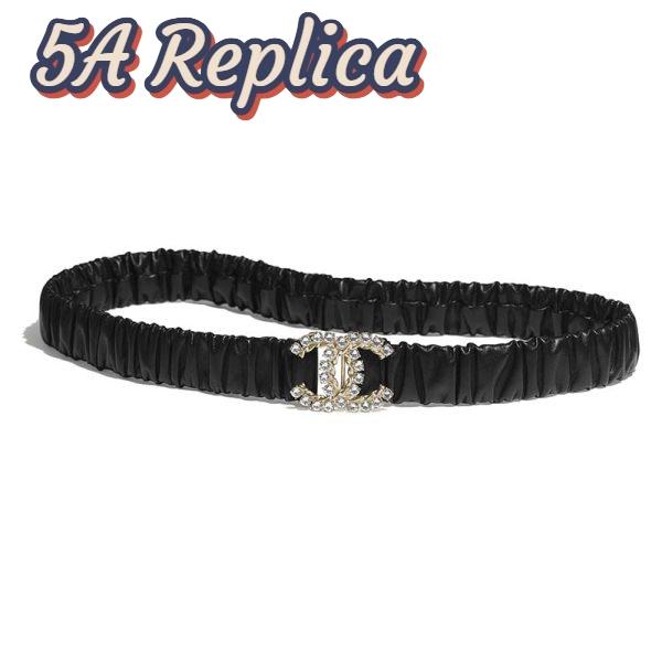 Replica Chanel Women Calfskin Gold-Tone Metal Glass Pearls & Strass Black Belt
