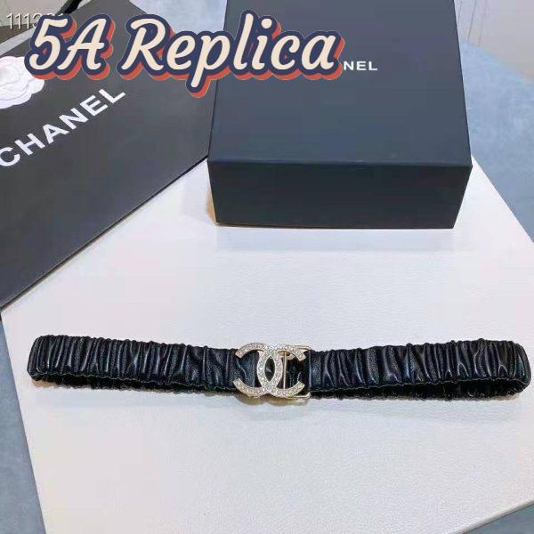 Replica Chanel Women Calfskin Gold-Tone Metal Glass Pearls & Strass Black Belt 3