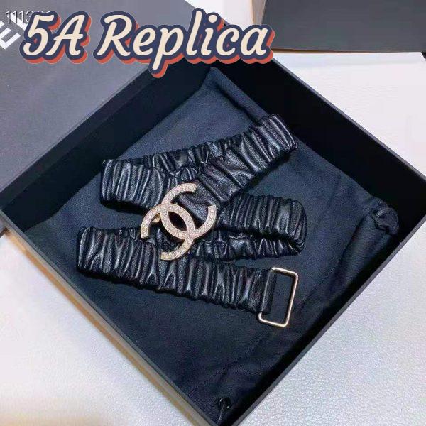 Replica Chanel Women Calfskin Gold-Tone Metal Glass Pearls & Strass Black Belt 6