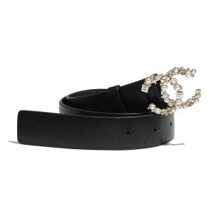 Replica Chanel Women Calfskin Gold-Tone Metal Glass Pearls Strass & Resin Belt-Black 2