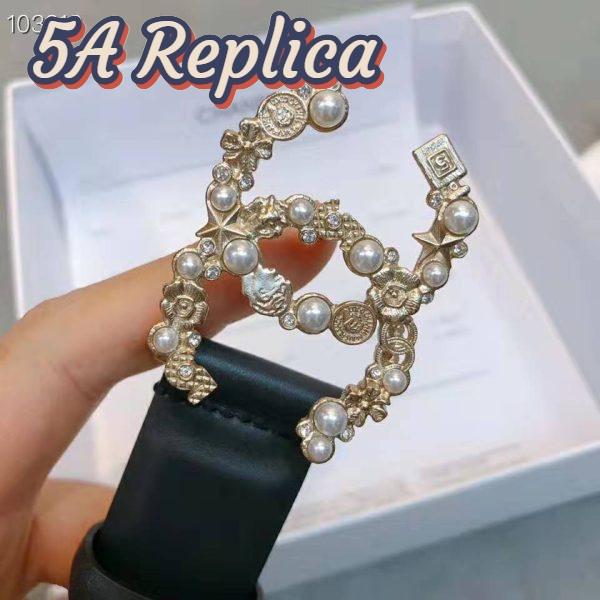 Replica Chanel Women Calfskin Gold-Tone Metal Glass Pearls Strass & Resin Belt-Black 8
