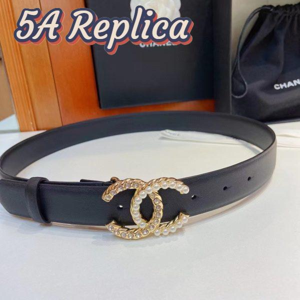 Replica Chanel Women CC Belt Calfskin Gold-Tone Metal Resin Strass Black 3