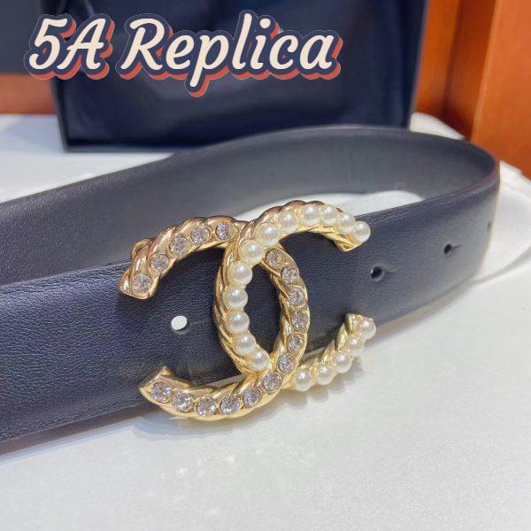 Replica Chanel Women CC Belt Calfskin Gold-Tone Metal Resin Strass Black 4