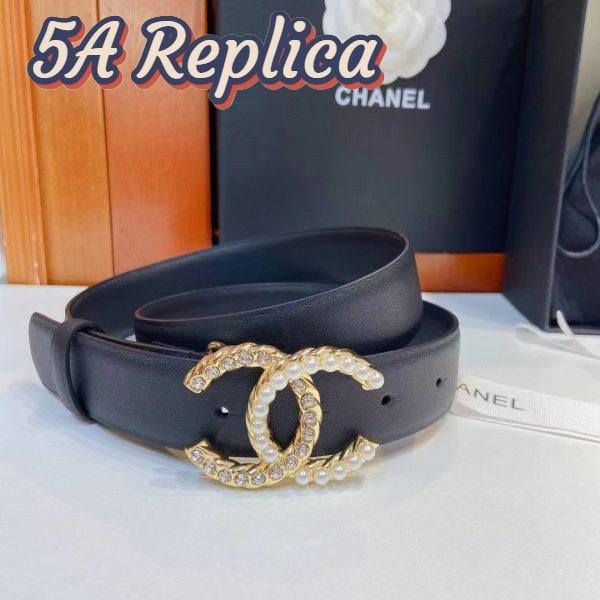 Replica Chanel Women CC Belt Calfskin Gold-Tone Metal Resin Strass Black 5