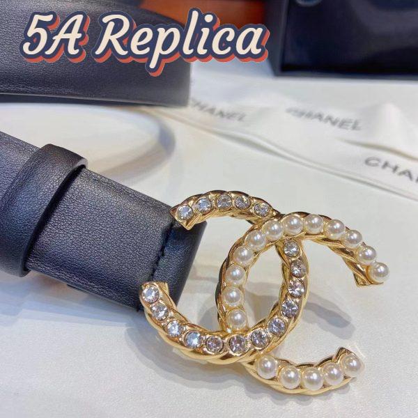 Replica Chanel Women CC Belt Calfskin Gold-Tone Metal Resin Strass Black 8