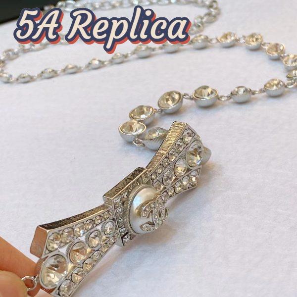 Replica Chanel Women CC Belt Metal Strass Imitation Pearls Silver Crystal Pearly White 8