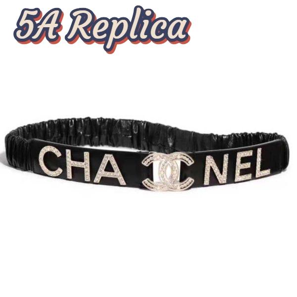 Replica Chanel Women Goatskin & Gold-Tone Metal Belt-Black