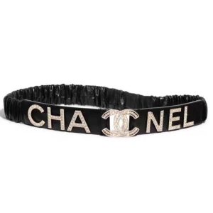 Replica Chanel Women Goatskin & Gold-Tone Metal Belt-Black 2