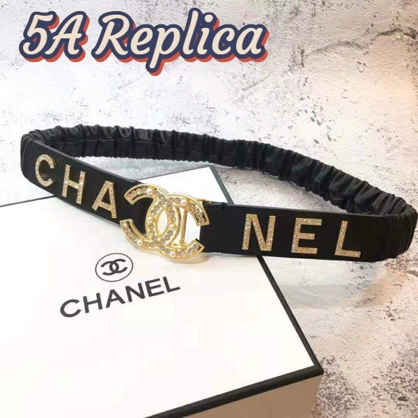 Replica Chanel Women Goatskin & Gold-Tone Metal Belt-Black 3