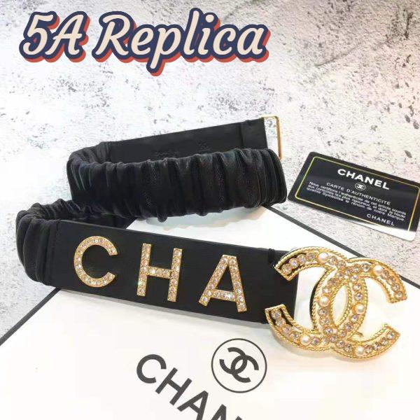 Replica Chanel Women Goatskin & Gold-Tone Metal Belt-Black 4