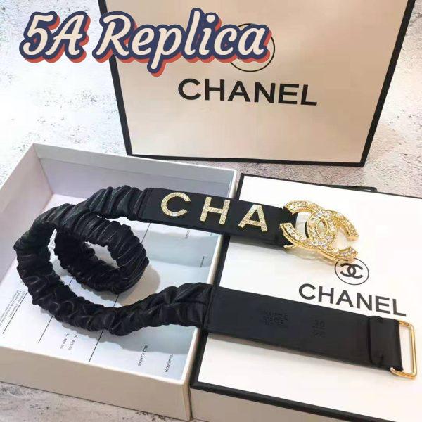 Replica Chanel Women Goatskin & Gold-Tone Metal Belt-Black 6
