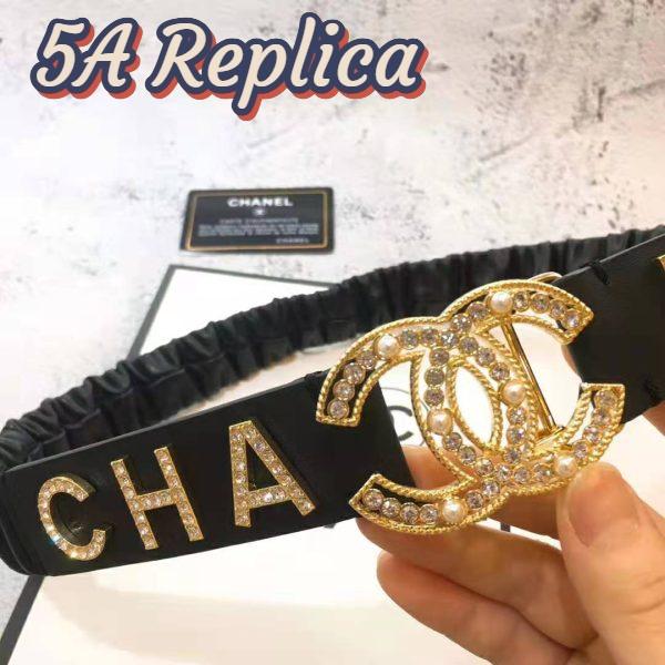 Replica Chanel Women Goatskin & Gold-Tone Metal Belt-Black 7