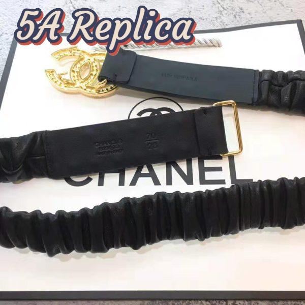 Replica Chanel Women Goatskin & Gold-Tone Metal Belt-Black 10