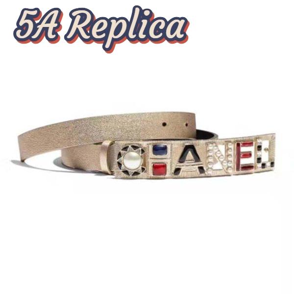 Replica Chanel Women Goatskin & Gold-Tone Metal Belt-Gold 2