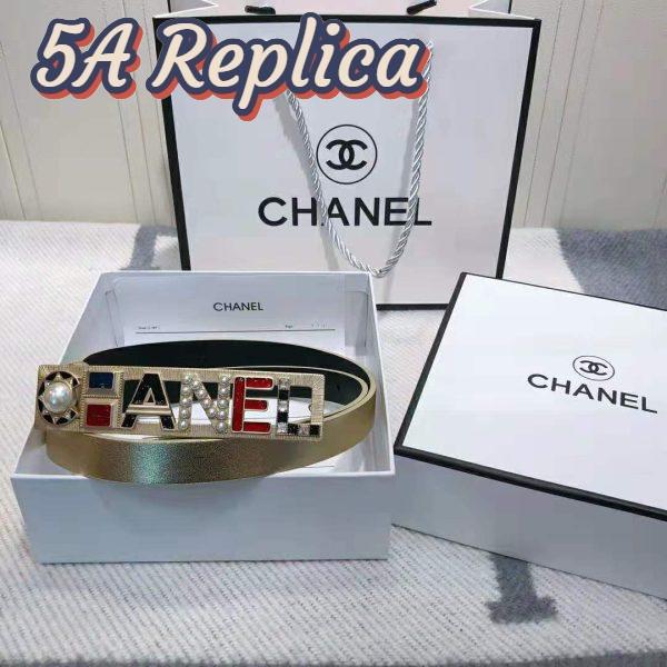 Replica Chanel Women Goatskin & Gold-Tone Metal Belt-Gold 3