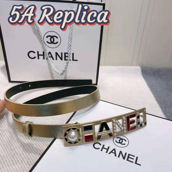 Replica Chanel Women Goatskin & Gold-Tone Metal Belt-Gold 4