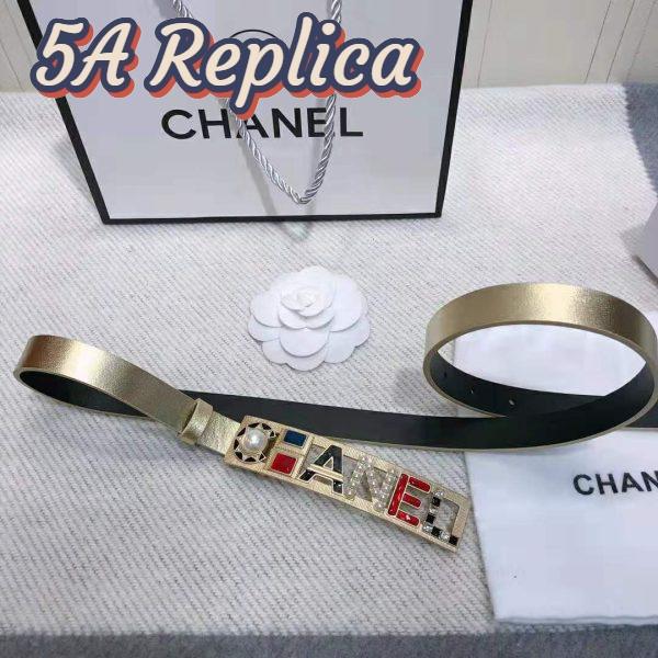 Replica Chanel Women Goatskin & Gold-Tone Metal Belt-Gold 7