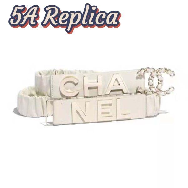 Replica Chanel Women Goatskin & Gold-Tone Metal Belt-White