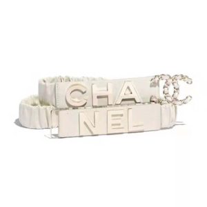 Replica Chanel Women Goatskin & Gold-Tone Metal Belt-White 2