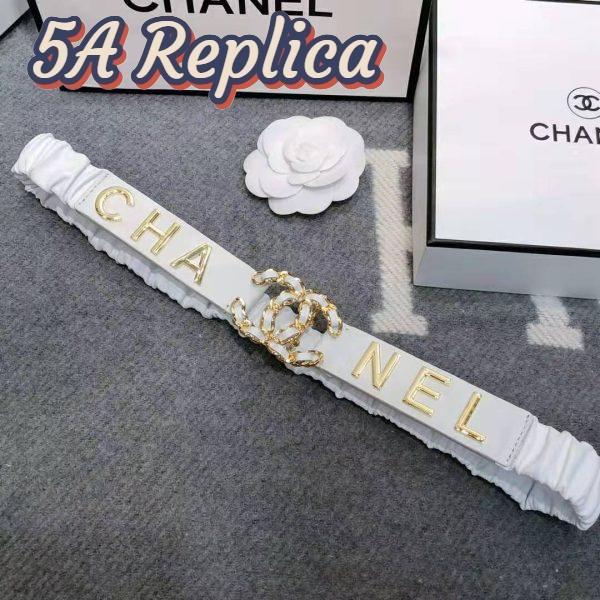 Replica Chanel Women Goatskin & Gold-Tone Metal Belt-White 3