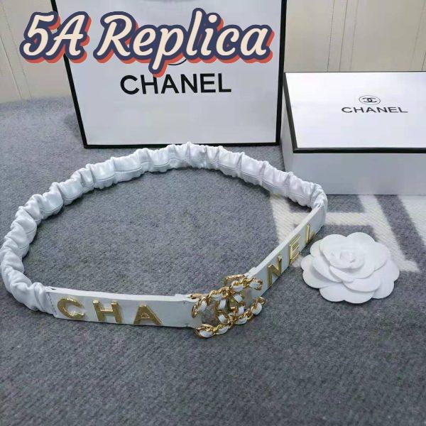 Replica Chanel Women Goatskin & Gold-Tone Metal Belt-White 4