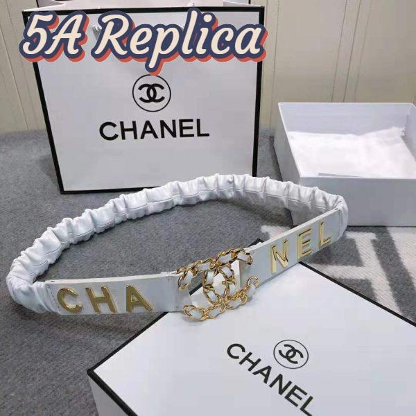 Replica Chanel Women Goatskin & Gold-Tone Metal Belt-White 5