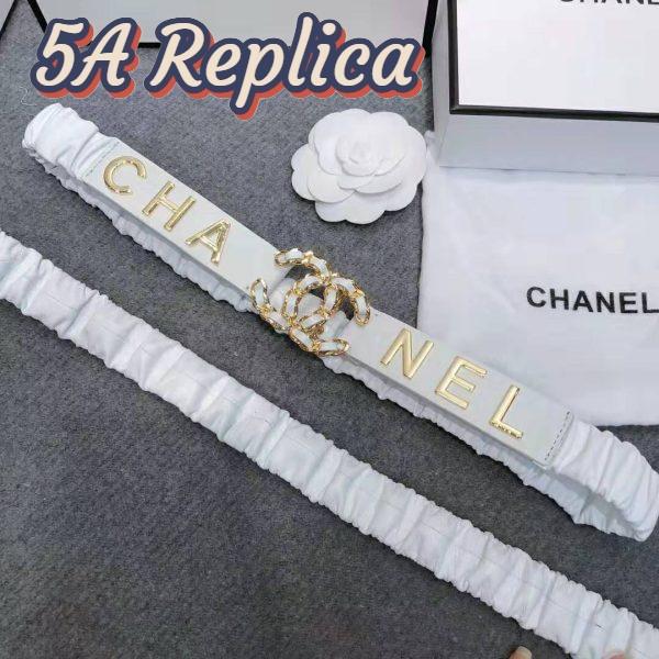Replica Chanel Women Goatskin & Gold-Tone Metal Belt-White 6