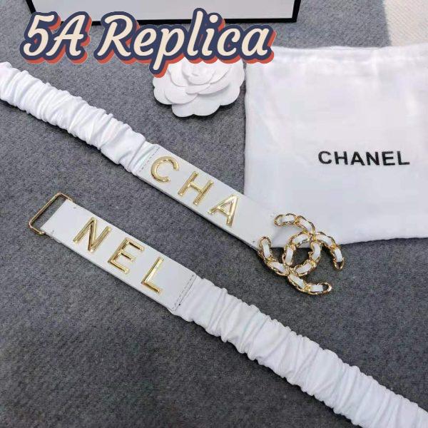 Replica Chanel Women Goatskin & Gold-Tone Metal Belt-White 7
