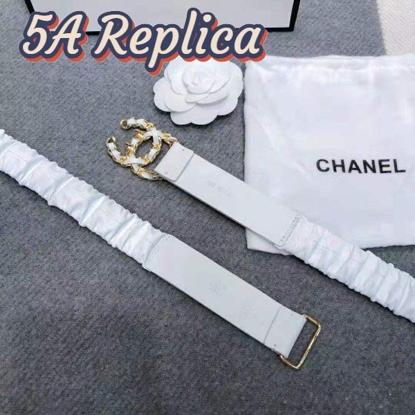 Replica Chanel Women Goatskin & Gold-Tone Metal Belt-White 8