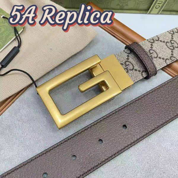 Replica Gucci GG Unisex Reversible Belt Square G Buckle Beige Ebony GG Supreme Canvas 8