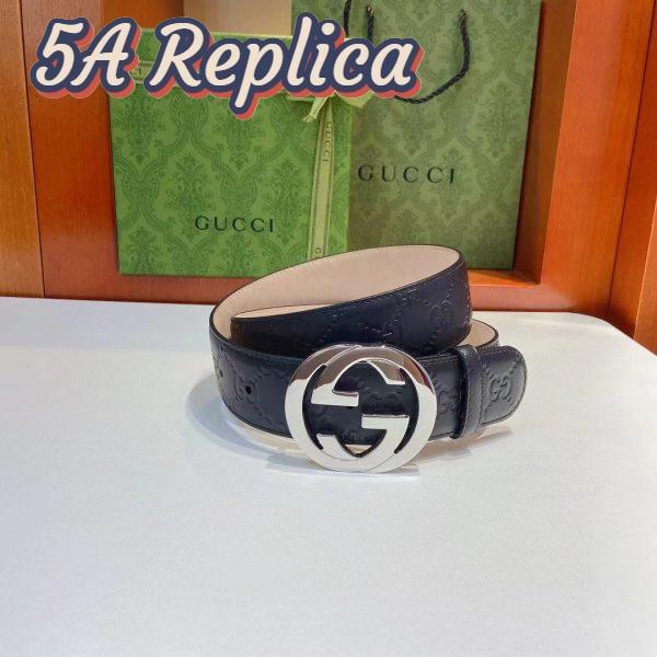 Replica Gucci GG Unisex Signature Leather Belt Black Interlocking G Buckle 3.8 CM Width 5