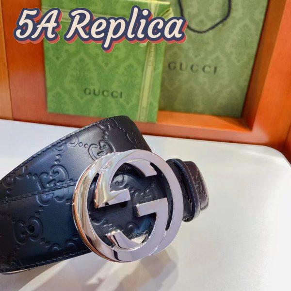 Replica Gucci GG Unisex Signature Leather Belt Black Interlocking G Buckle 3.8 CM Width 8