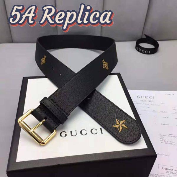 Replica Gucci Unisex Belt with Bees and Stars Bet in Black Metal-Free Tanned Leather 3